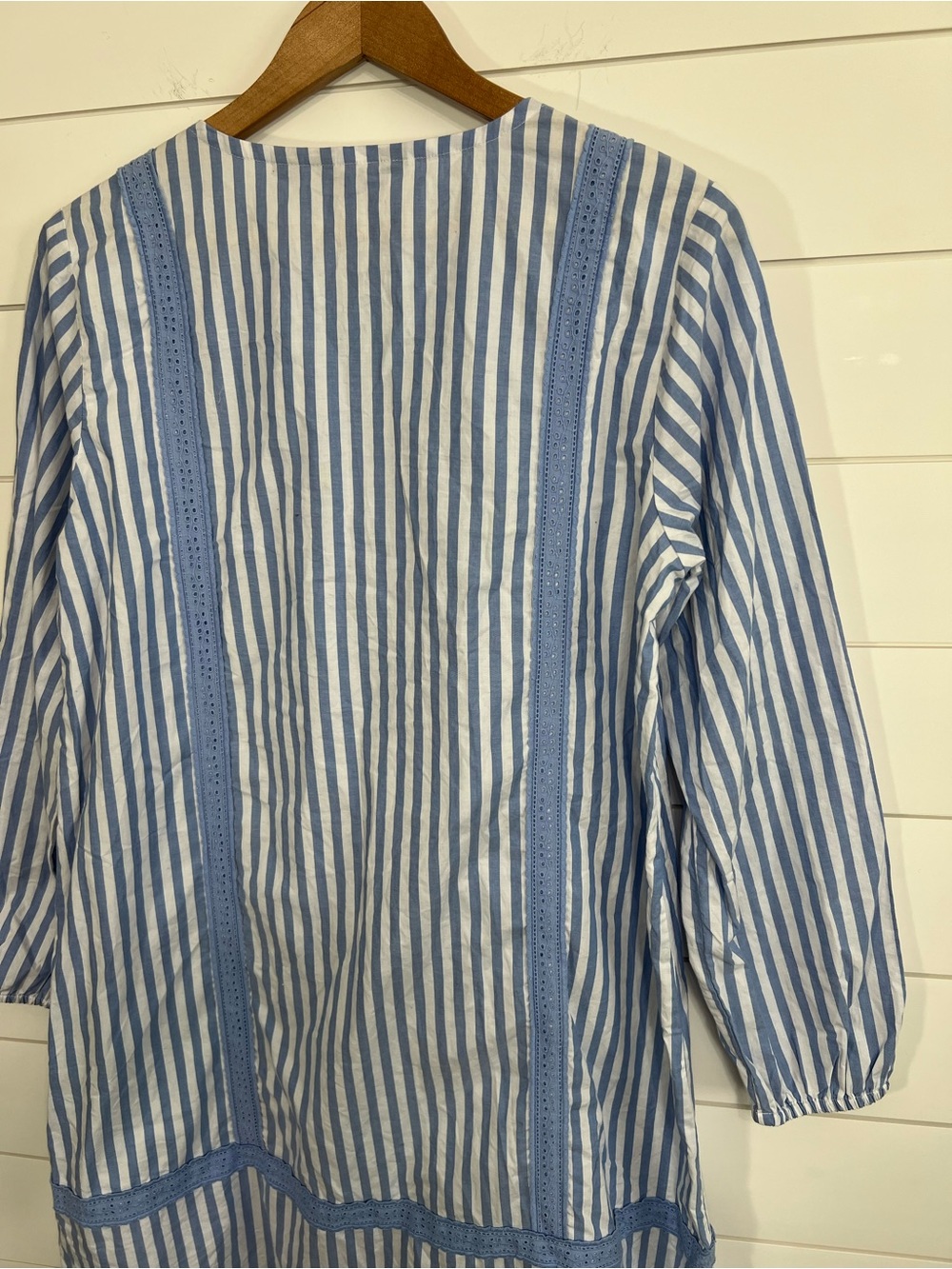 Lands’ End Blue Stripe 100% Cotton Tunic Dress Womens Medium Coastal Cottagecore - Picture 10 of 16